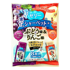 [計96本]金城製菓 冷やしてゼリー凍らせてシャーベットぶどう味＆りんご味 8本入×12袋