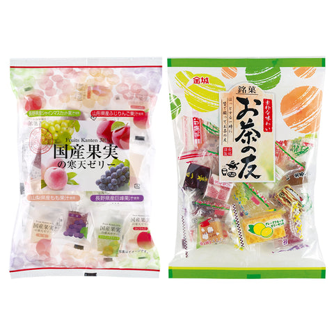 [2種計10袋]金城製菓 国産果実の寒天ゼリー175g×5袋+お茶の友170g×5袋