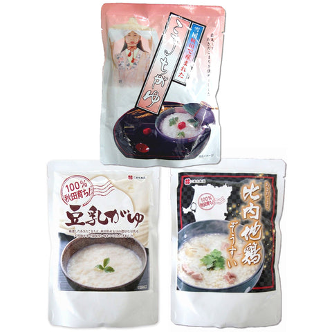 [3袋セット]こまち食品 おかゆ・ぞうすい3種 こまちがゆ280g/豆乳がゆ250g/比内地鶏ぞうすい250g（レトルト）